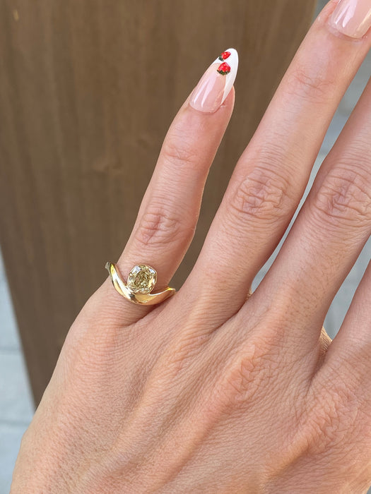 14K Gold 1.02 Carat Natural Yellow Cushion Diamond Wavy Ring