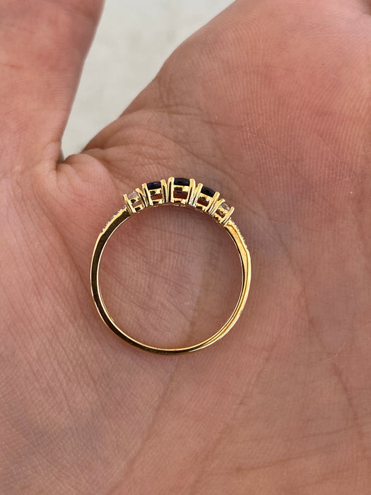 14K Gold Blue Sapphire, White Sapphire & Diamond Ring – Size 7
