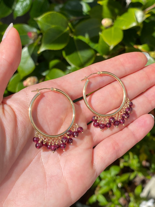 14k hoops with dangly amethyst