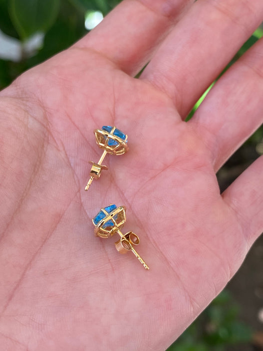 14k blue topaz flower diamond stud earrings