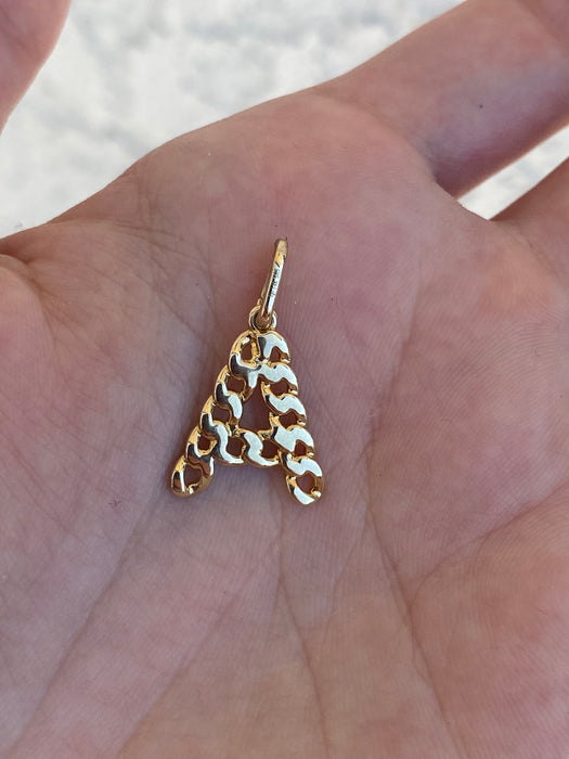 14k diamond curb initial letter pendant