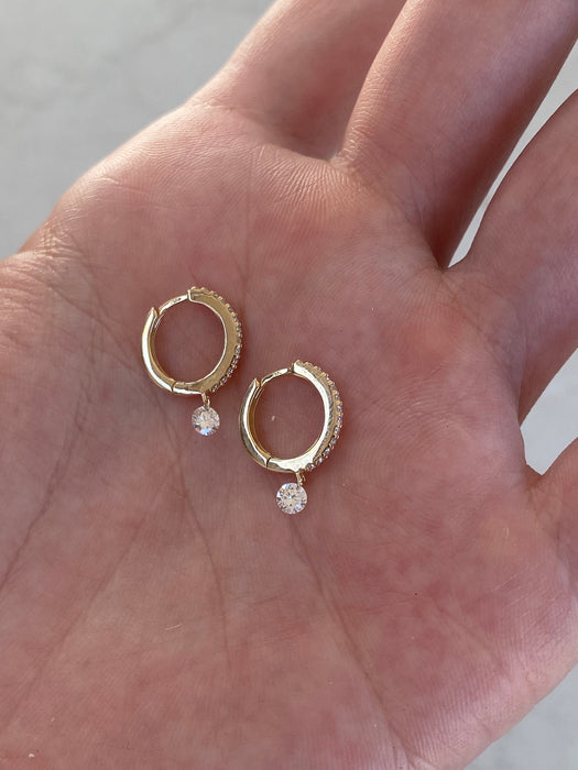 14K Gold Lab Diamond Dangling Huggie Earrings