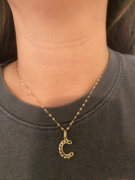 14k diamond curb initial letter pendant