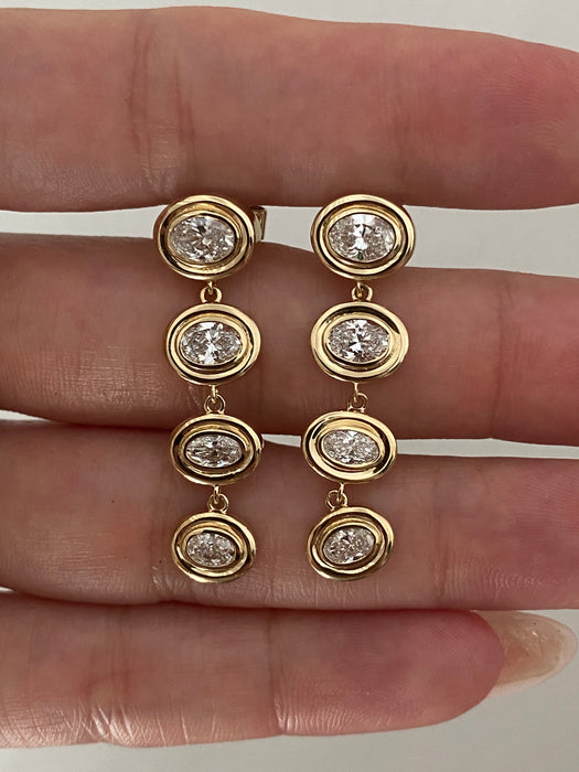 14K Gold East-West Lab Diamond Double Bezel Drop Earrings – 2.20 CTW