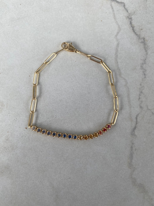 14K Rainbow Sapphire & Paperclip Bracelet
