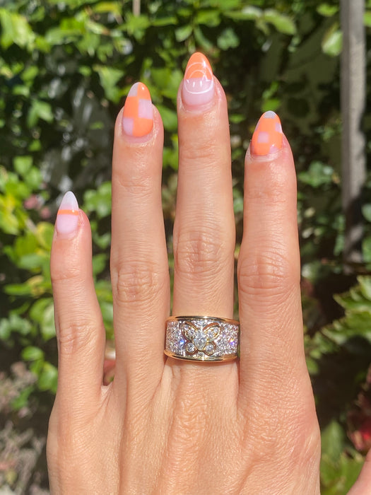 18k two tone diamond butterfly ring size 6.5