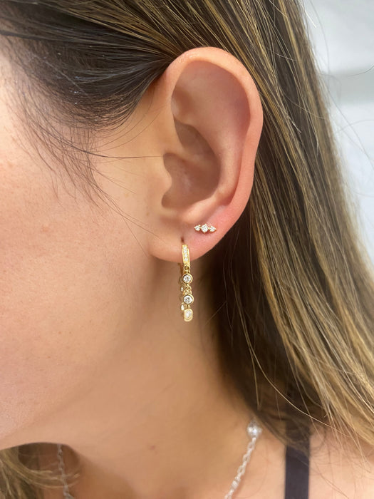 14K Gold Three-Stone Lab Diamond Arrow Stud Earrings