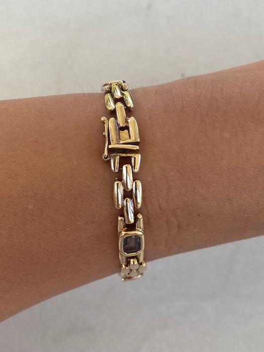 Vintage 14K Panther Link Gemstone Bracelet