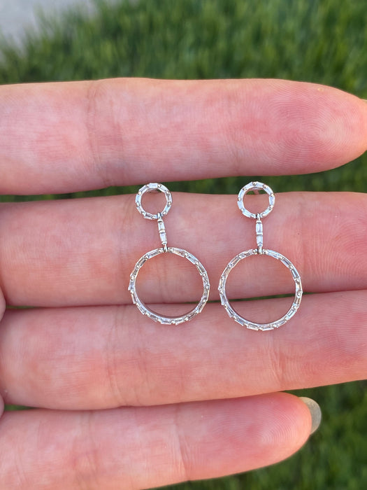 18K White Gold Diamond Baguette Dangle Earrings