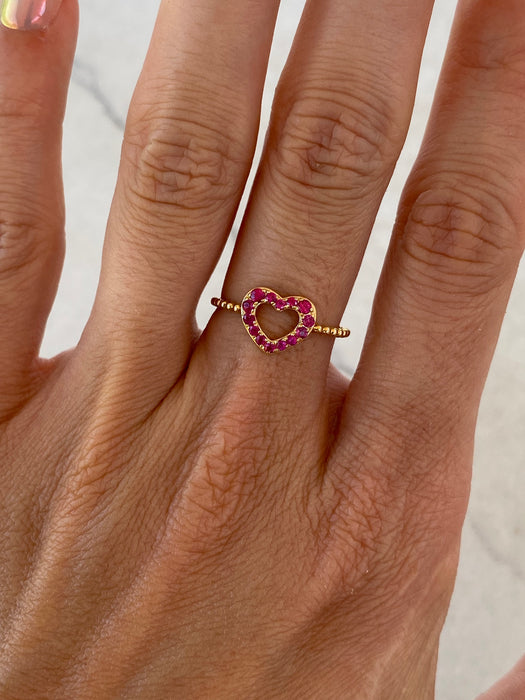 14K Natural Ruby Heart Bead Ring