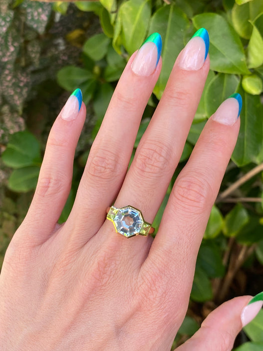 18k green amethyst peridot ring size 6.5