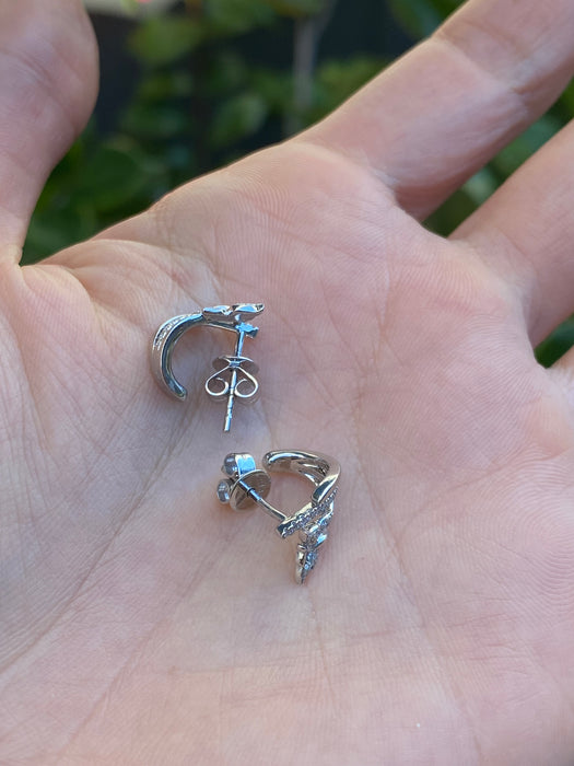 14k white gold diamond butterfly huggie earrings