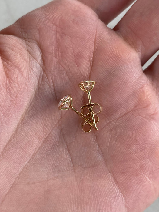 14K Gold 1 Carat Round Lab Diamond Bezel Stud Earrings