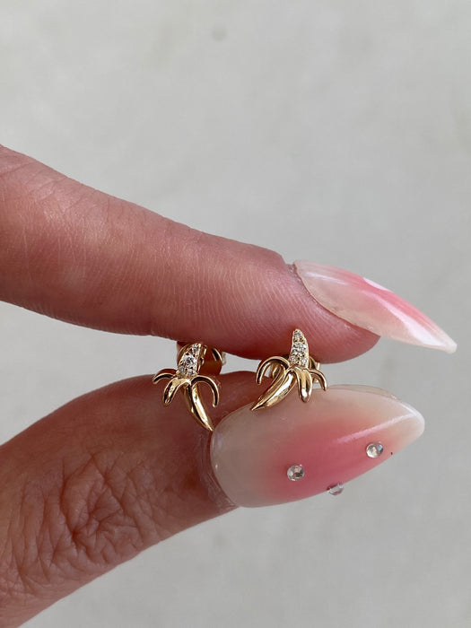 14K Gold Diamond Banana Stud Earrings