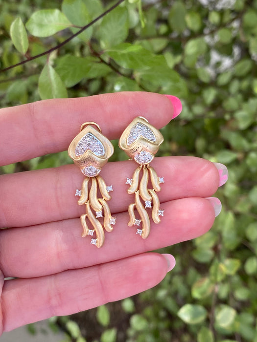 14k brushed diamond squid earrings