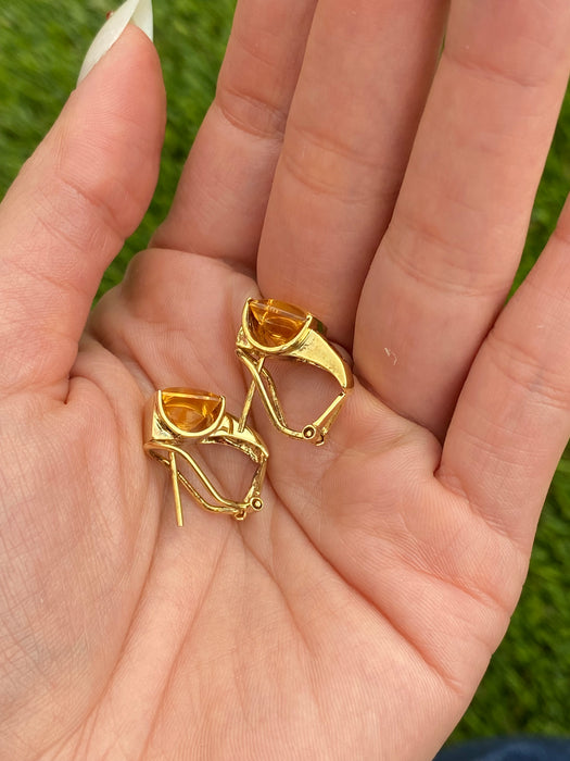 Vintage 14K Citrine & Garnet Omega Back Huggie Hoop Earrings