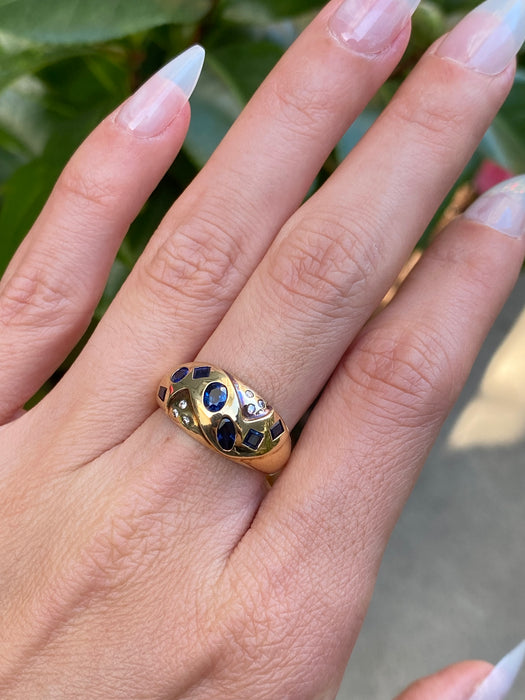 18k diamond blue sapphire ring size 6.5