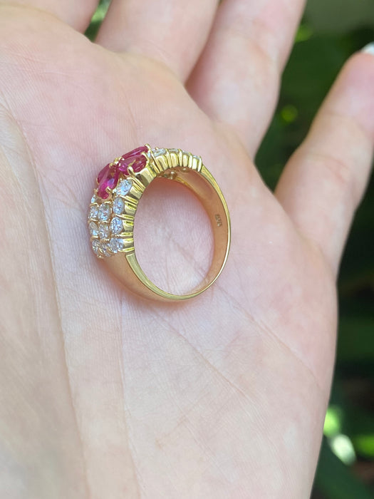 18k ruby and diamond flower ring size 6.5