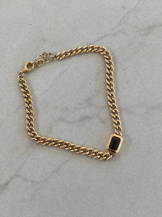 14K Gold Blue Sapphire Curb Bracelet