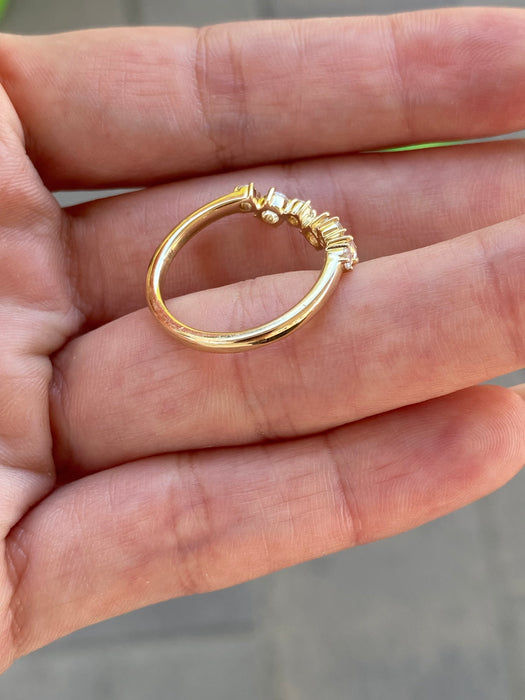 14K Gold Rose Cut Lab Diamond Chevron Ring