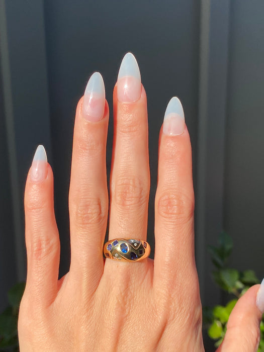 18k diamond blue sapphire ring size 6.5