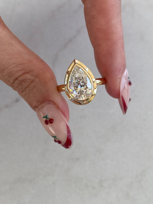 14K Double Bezel Set 3.02 Carat Lab Pear Diamond Ring