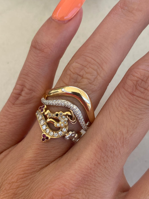 14K Gold Wavy Double Diamond Ring