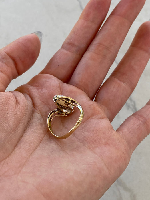 Vintage 14K Marquise Opal & Diamond Ring