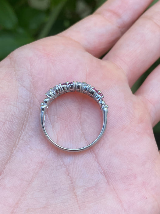 14k white gold pink tourmaline and white topaz flower ring size 9