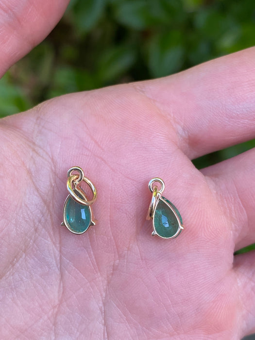 14K Gold Pear Cut Emerald Charm Pendant