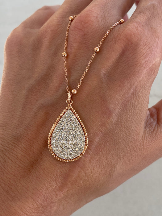 14K Rose Gold 1 Carat Natural Diamond Teardrop Charm Necklace