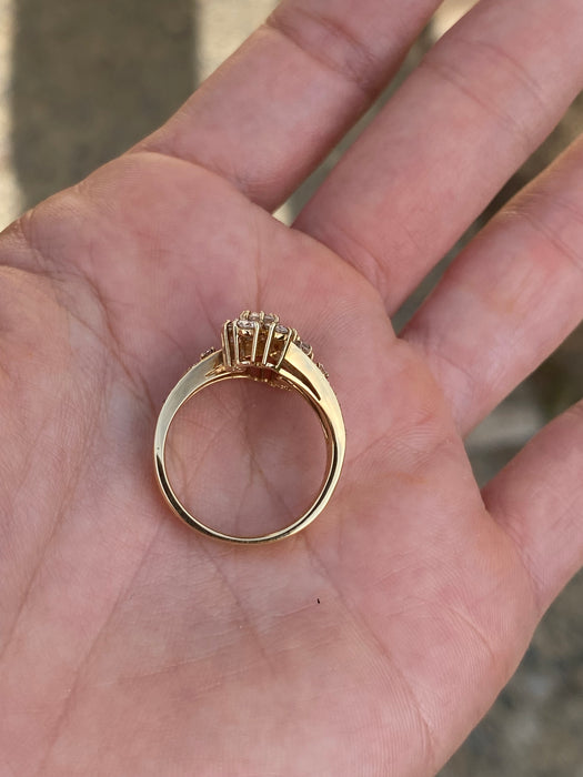 Vintage 18K Gold Diamond Bypass Flower Ring – 1.34 TCW – Size 6.5