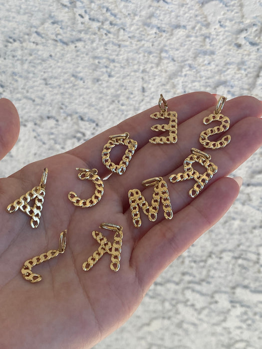 14k diamond curb initial letter pendant