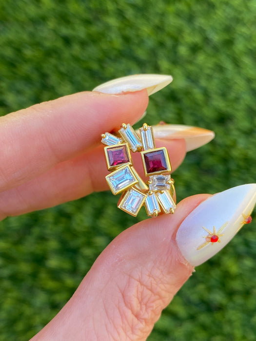 18k Gold Ruby Diamond Firework Ring Size 5.25
