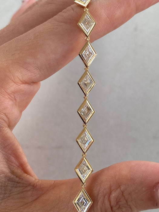 14K Gold Bezel Set Lozenge-Cut Lab Diamond Bracelet- 6 TCW
