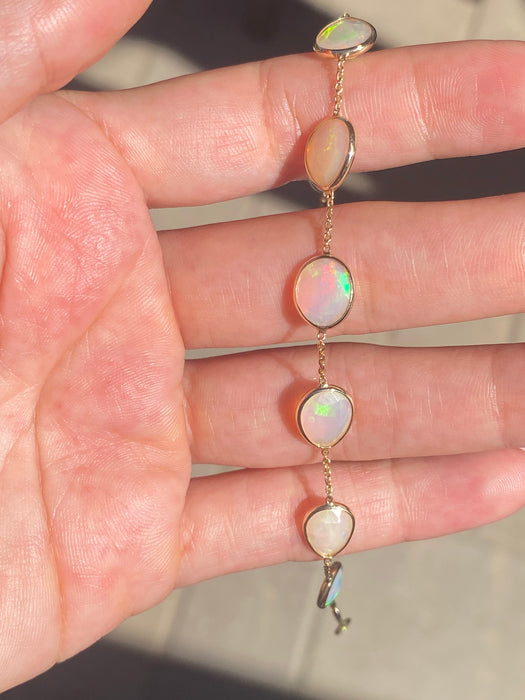 14K Natural Opal Bezel Station Bracelet