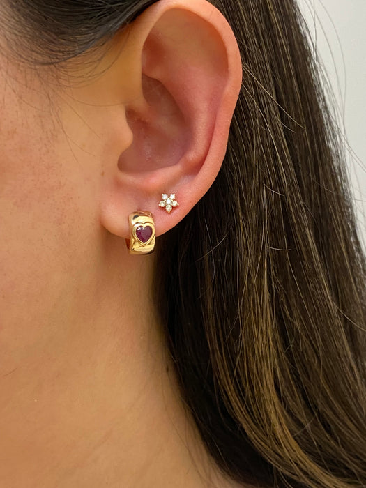 14k ruby heart chubby Huggie earrings