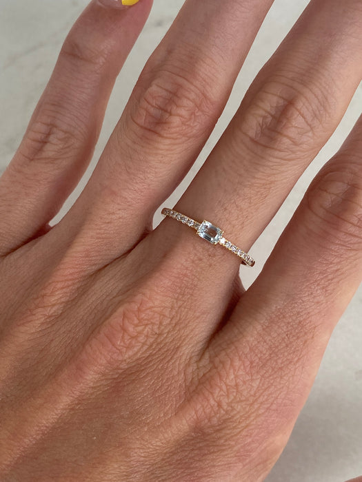 18K Gold Aquamarine & Diamond Baguette Ring | Size 6.75