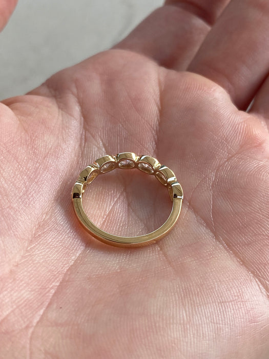 14K Gold East-West Oval Lab Diamond Bezel Band Ring