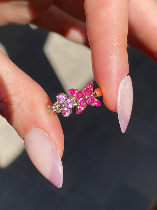 14k rose gold ruby pink sapphire diamond flower ring