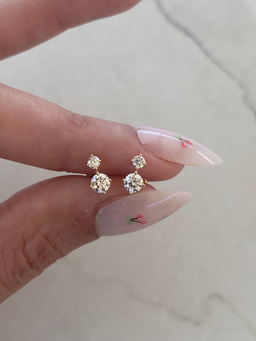 14K Gold Lab Diamond Double Round Flat Back Stud Earring – Single