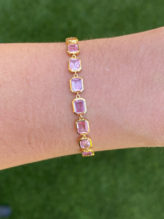 18K Pink Sapphire Emerald Cut Bracelet – 3.25 TCW