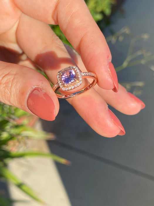 14k rose gold diamond amethyst ring size 6.5