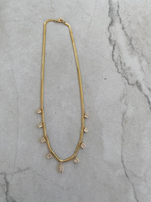 14K Gold 2 Carat Lab Diamond Station Snake Chain Necklace