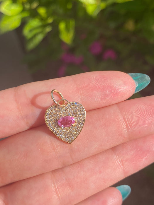 14k pink sapphire and diamond heart pendant