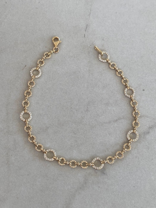 14K Solid Gold Croissant & Diamond Link Bracelet