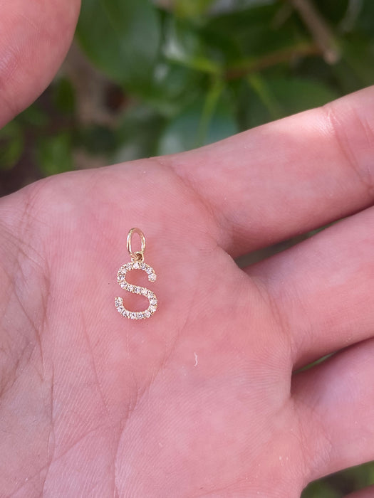 14k diamond initial S pendant