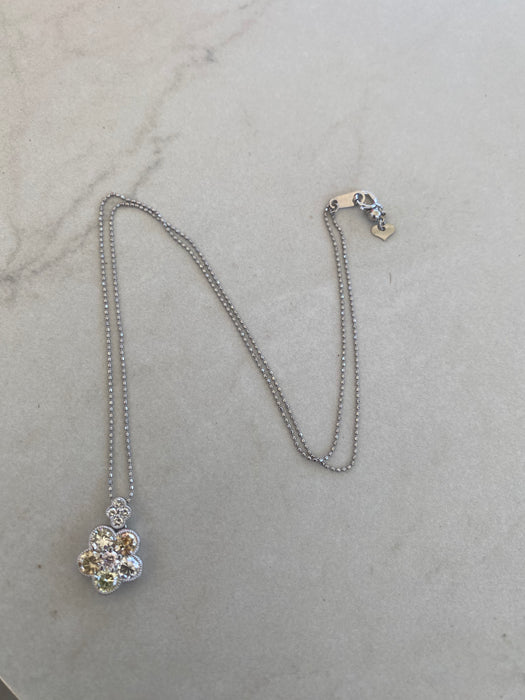 Vintage Platinum Bead Necklace with Articulated Natural Diamond Flower Charm