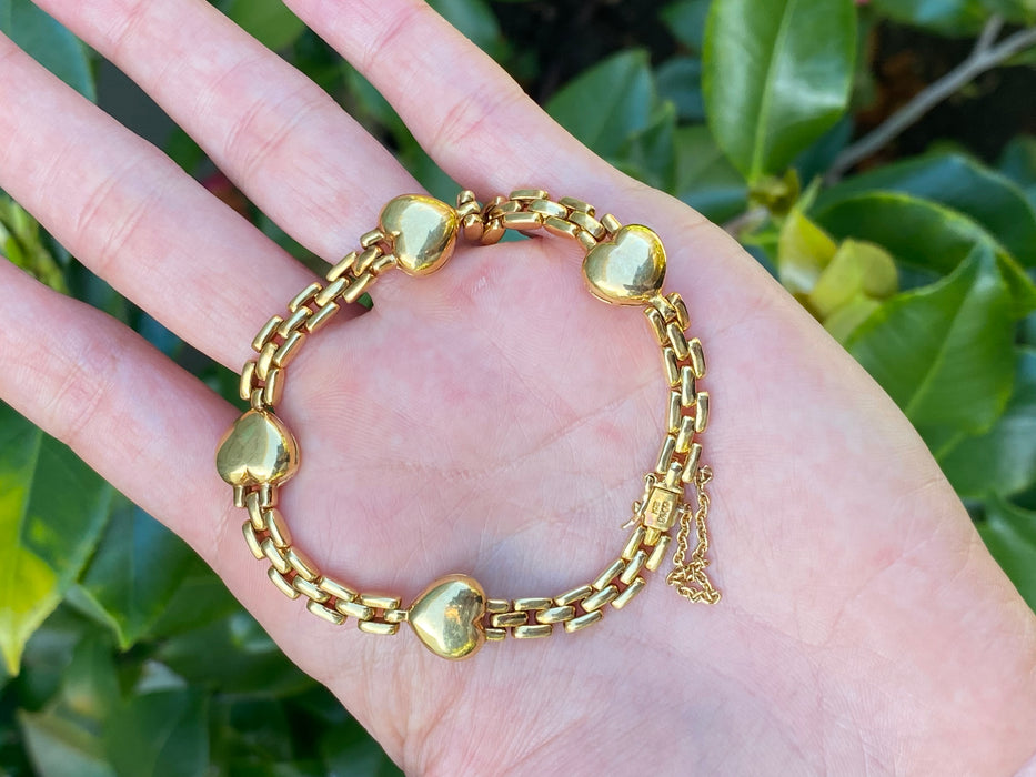 Vintage 18K Gold Panther Link Diamond Heart Bracelet