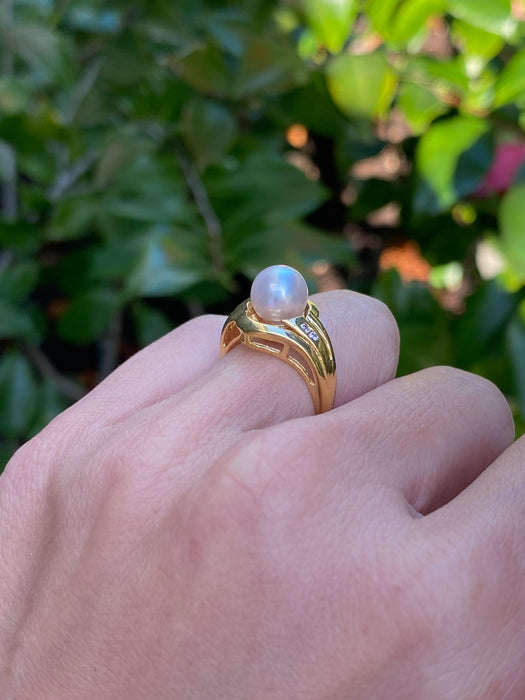 Vintage 14K Gold Pearl and Diamond Ring – Size 5